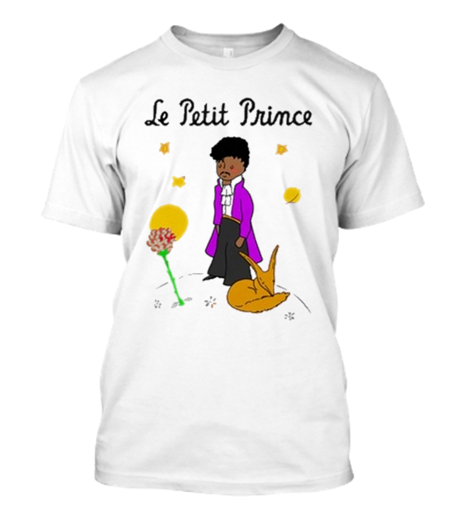 Le Petit Prince Purple Coat Fox And Rose Stars T-Shirt