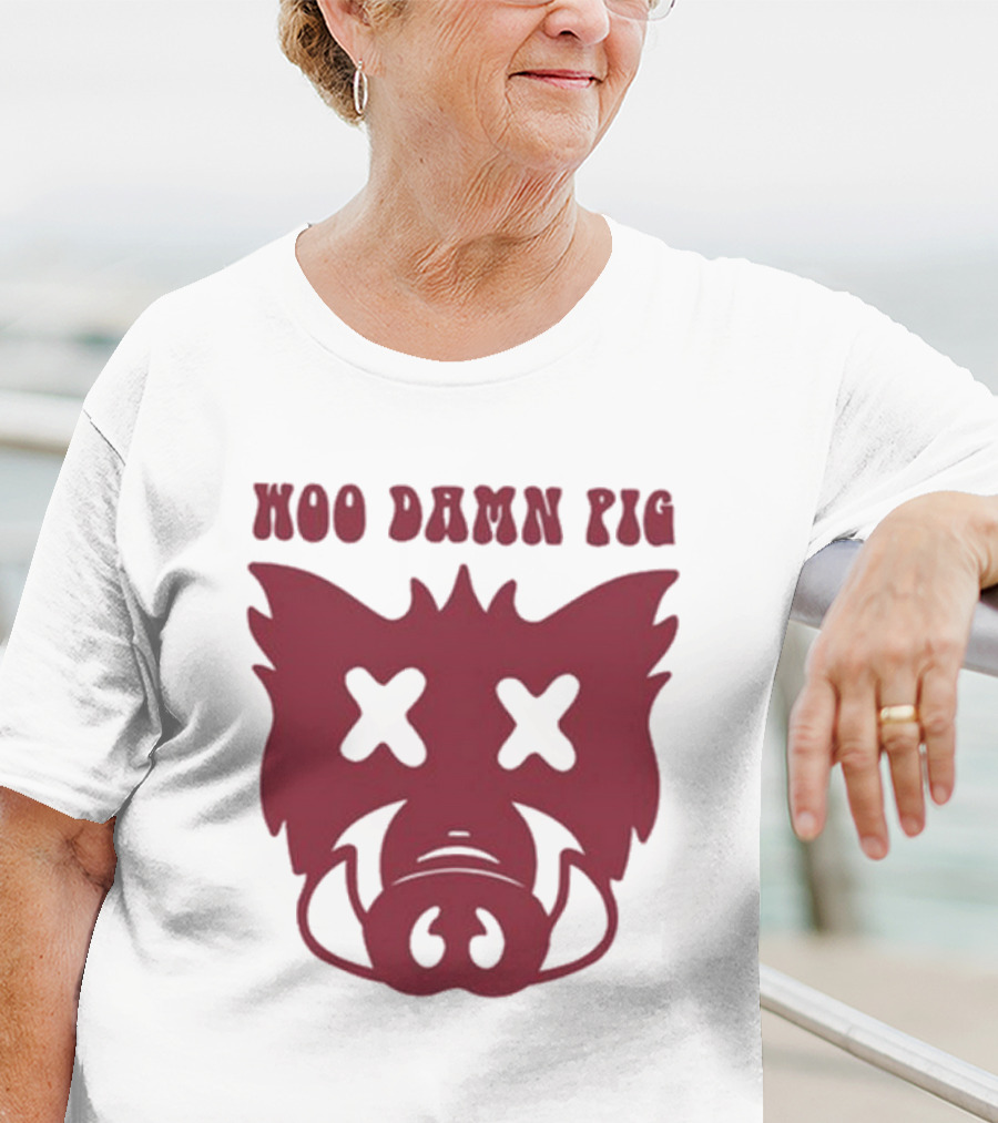 Woo Damn Pig Razorback Silhouette With X Eyes T-Shirt