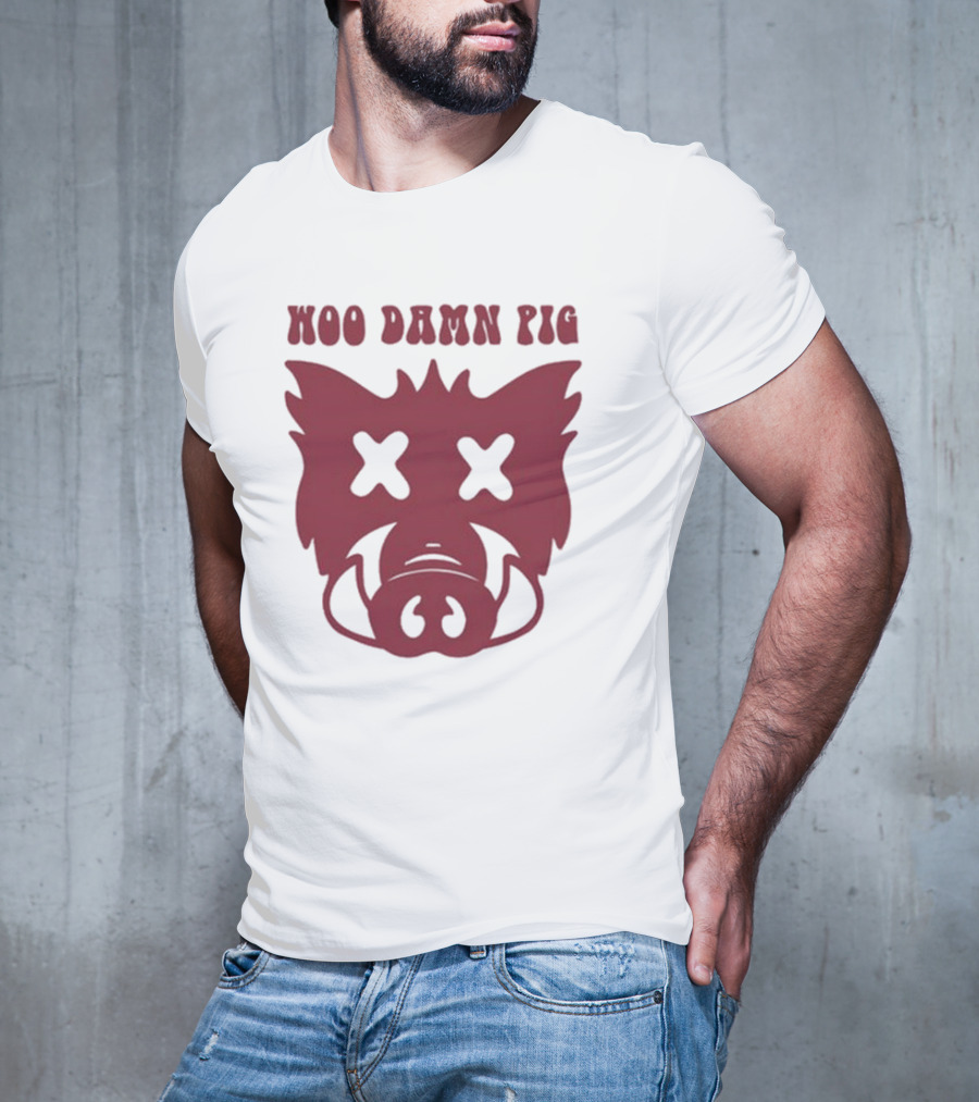 Woo Damn Pig Razorback Silhouette With X Eyes T-Shirt