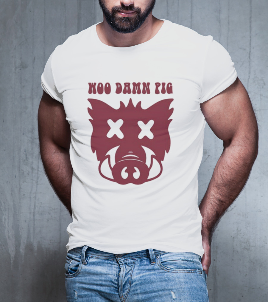 Woo Damn Pig Razorback Silhouette With X Eyes T-Shirt