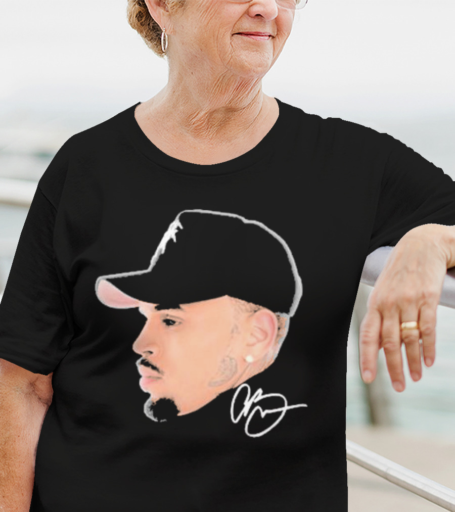 20 Years Of Chris Brown Big Head Signature Cap Profile T-Shirt