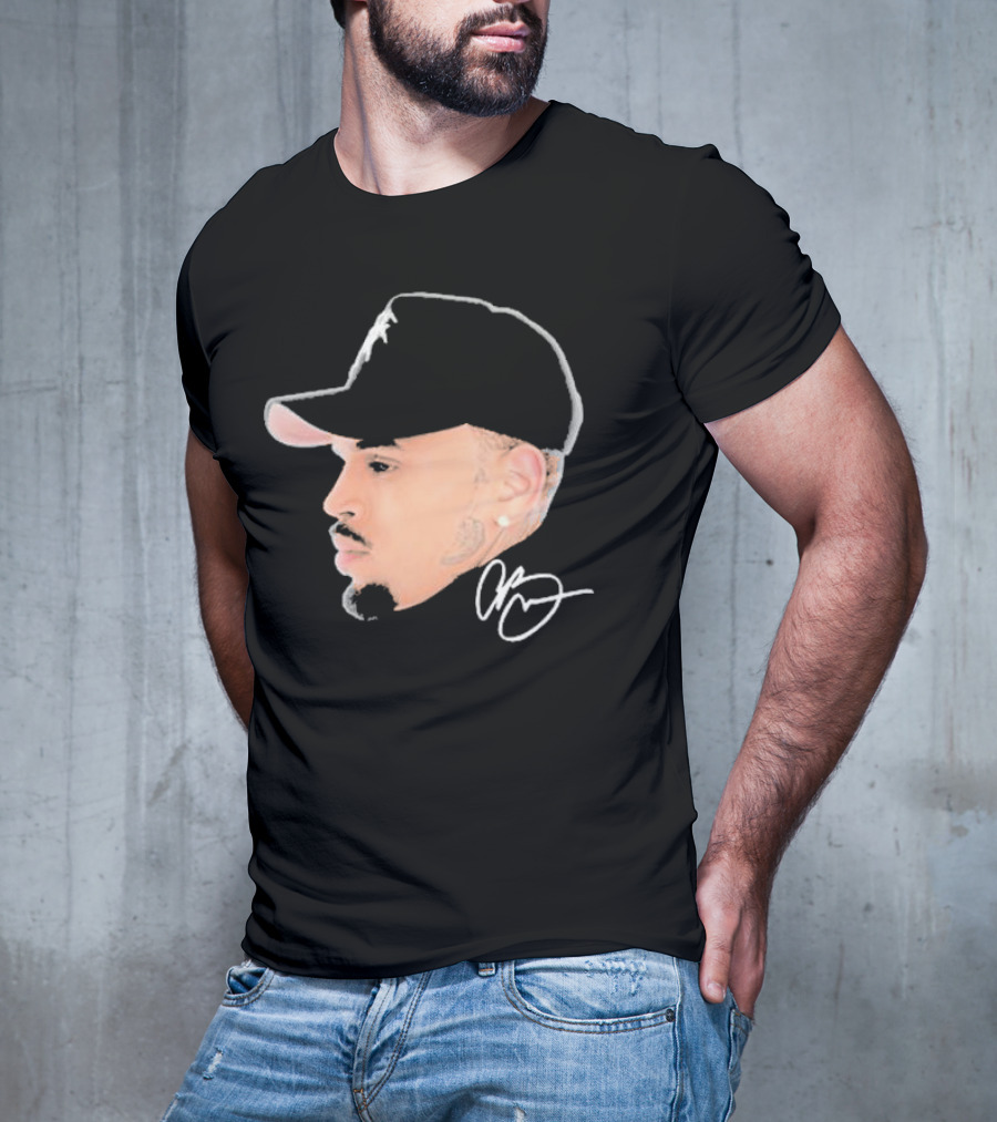 20 Years Of Chris Brown Big Head Signature Cap Profile T-Shirt