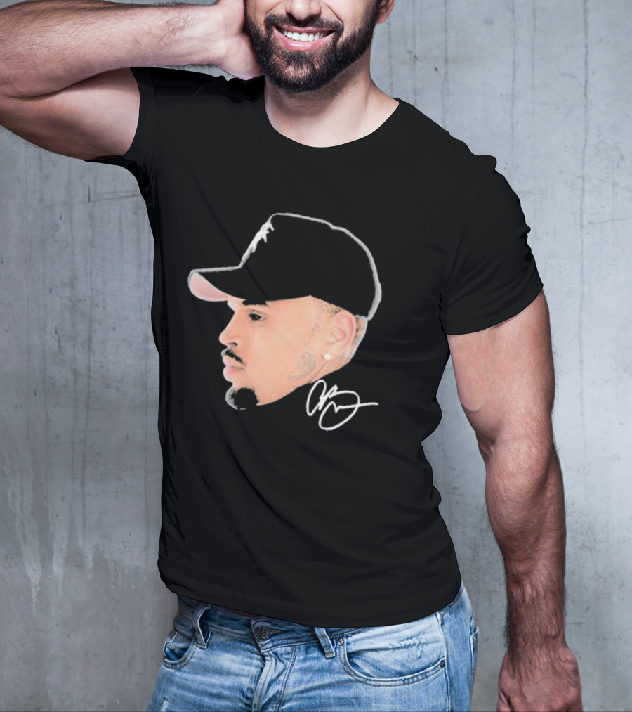20 Years Of Chris Brown Big Head Signature Cap Profile T-Shirt