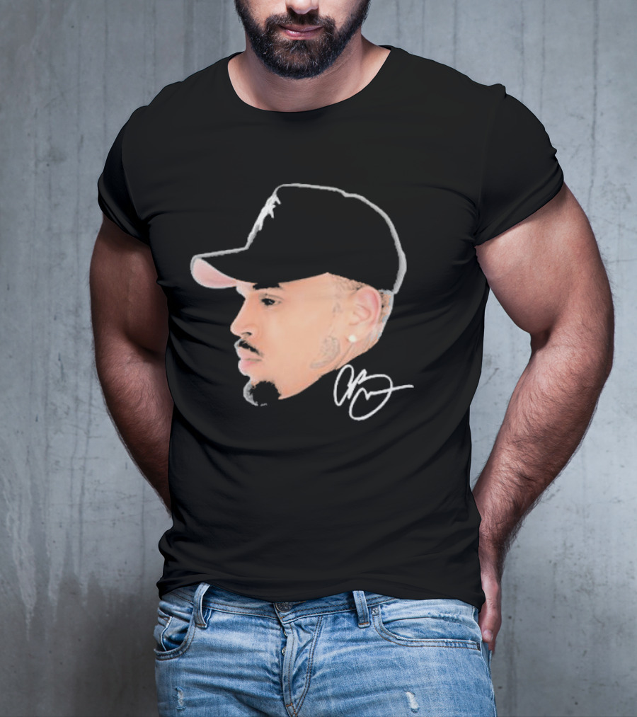 20 Years Of Chris Brown Big Head Signature Cap Profile T-Shirt