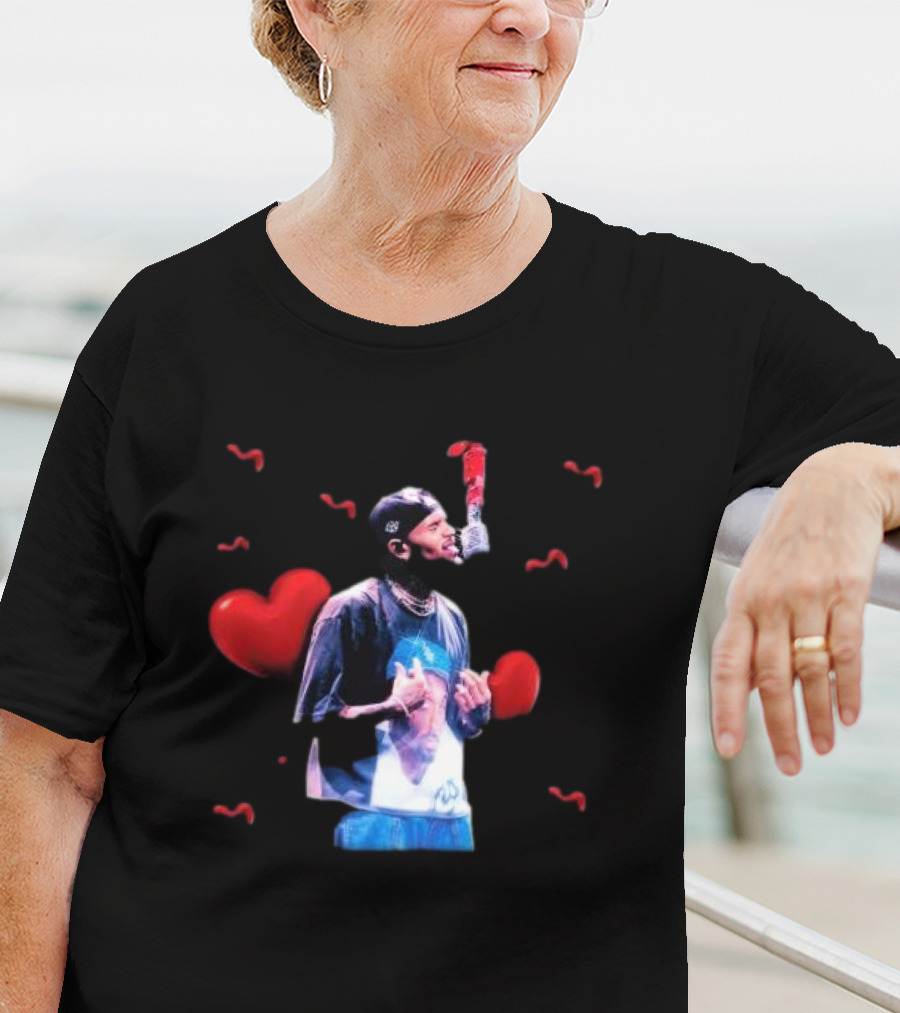 Chris Brown Microphone Performance With Hearts T-Shirt