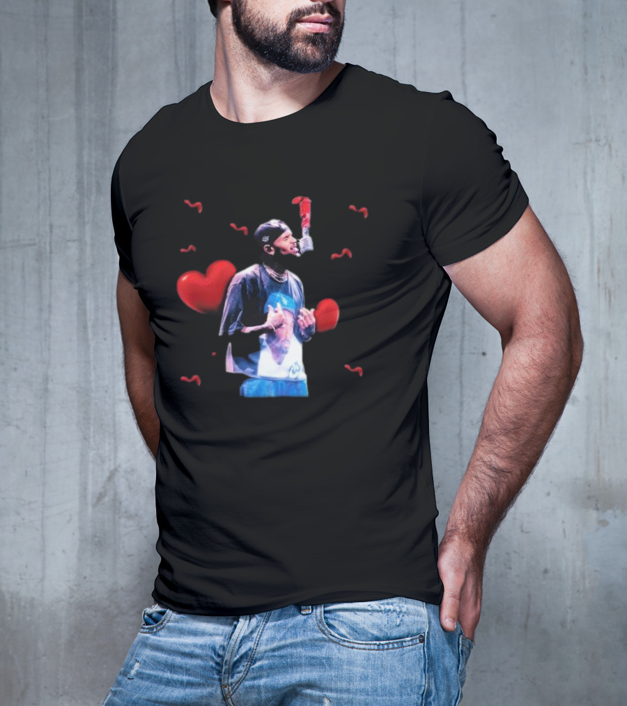 Chris Brown Microphone Performance With Hearts T-Shirt