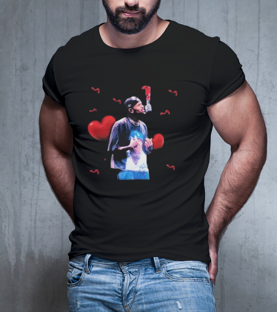 Chris Brown Microphone Performance With Hearts T-Shirt