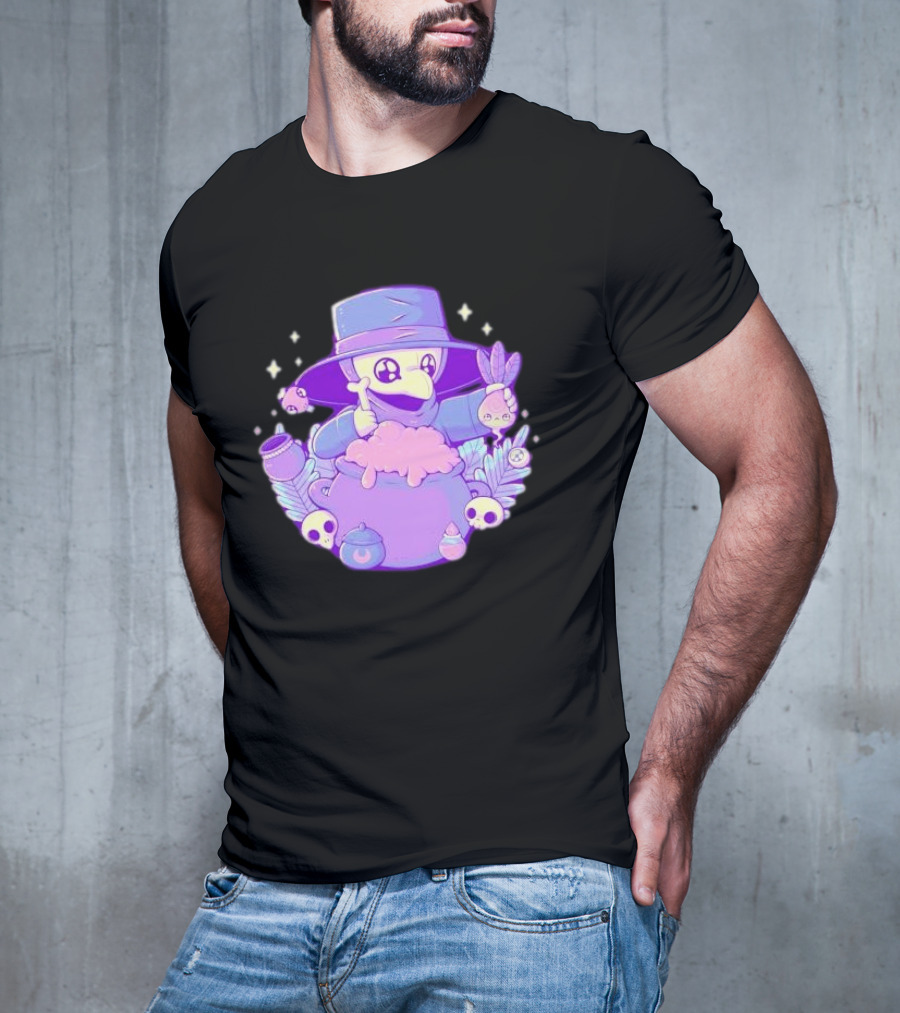 Cute Kawaii Plague Doctor With Potion Cauldron And Skulls T-Shirt