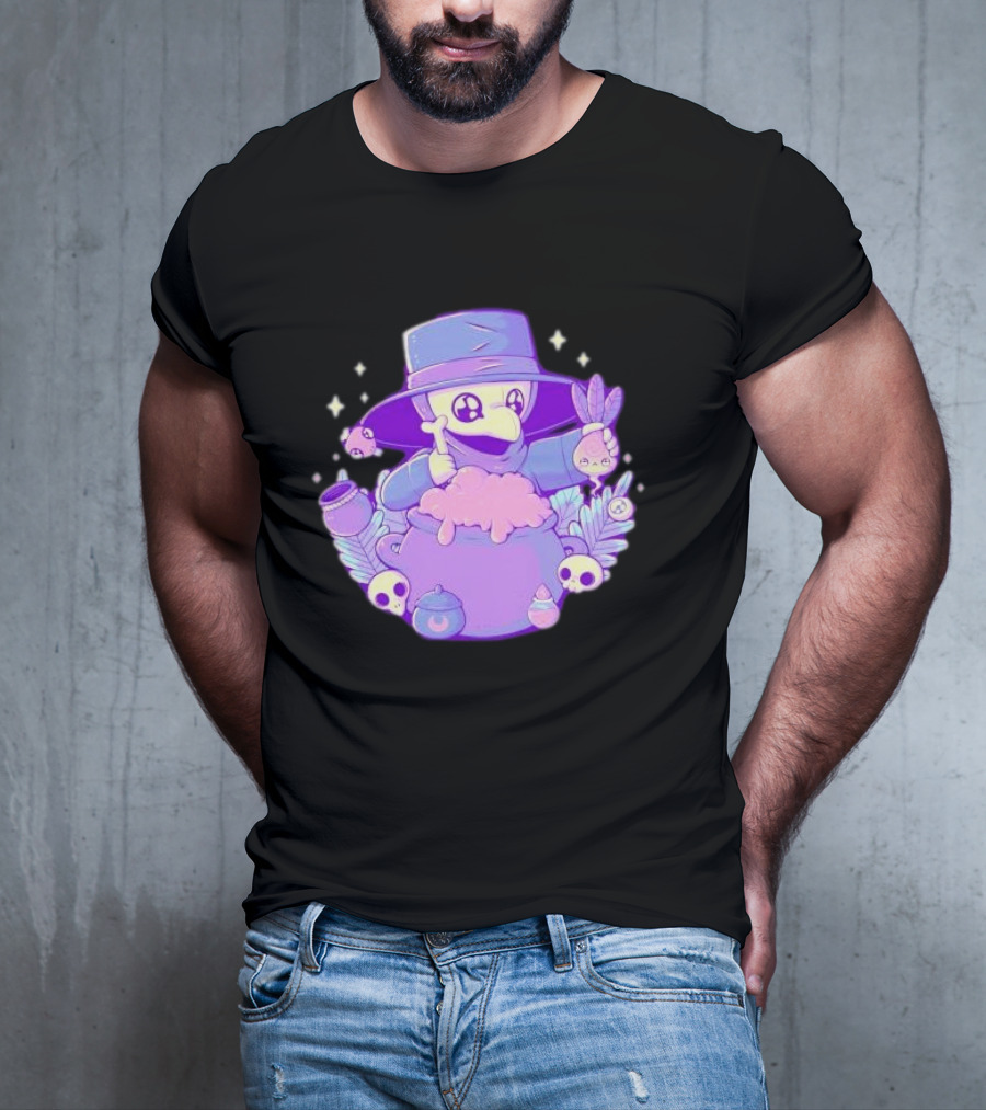 Cute Kawaii Plague Doctor With Potion Cauldron And Skulls T-Shirt