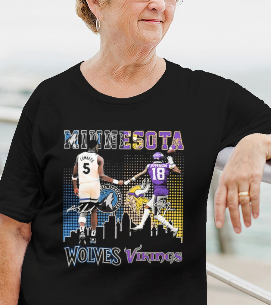 Minnesota Timberwolves Vikings Edwards Jefferson Collaboration T-Shirt