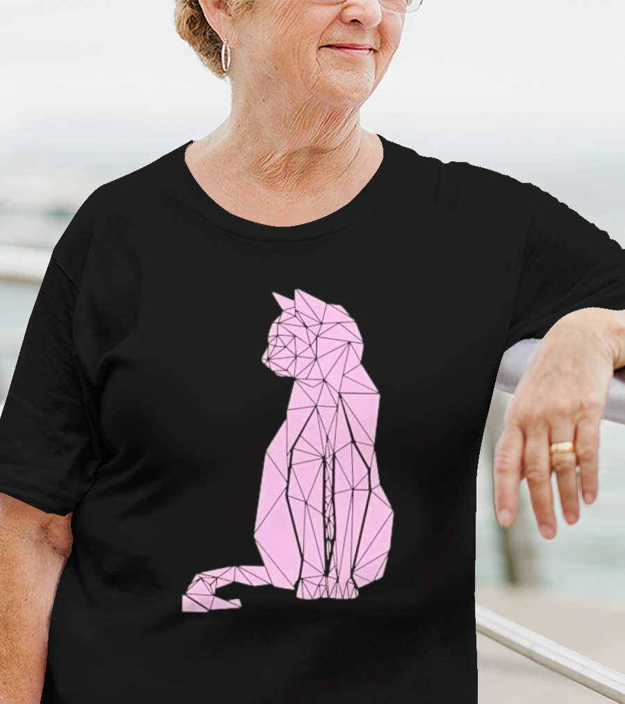 Geometric Cat Feline Pet Lover Minimalist Pink Line T-Shirt