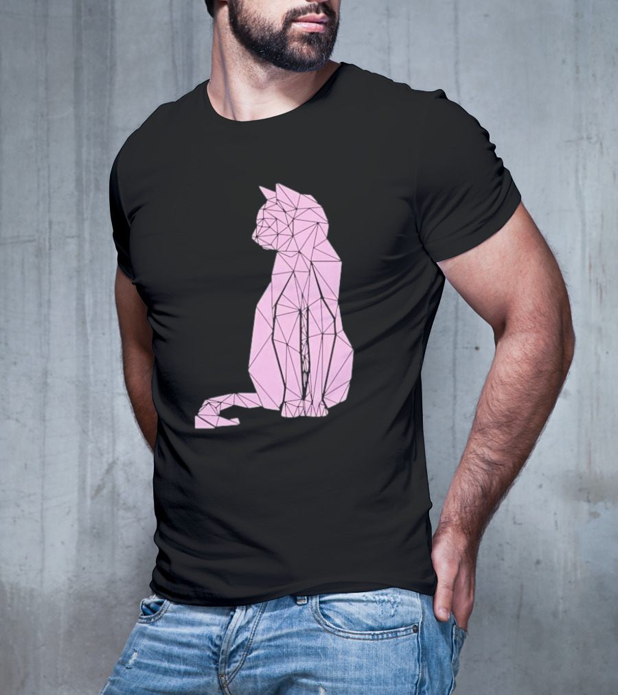 Geometric Cat Feline Pet Lover Minimalist Pink Line T-Shirt