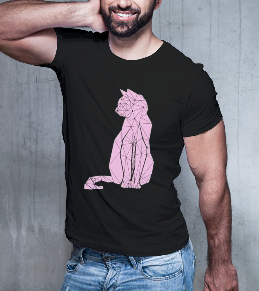 Geometric Cat Feline Pet Lover Minimalist Pink Line T-Shirt