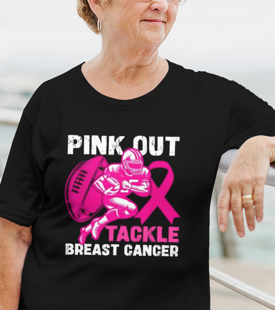 PINK OUT TACKLE BREAST CANCER Football Players Awareness T-Shirt