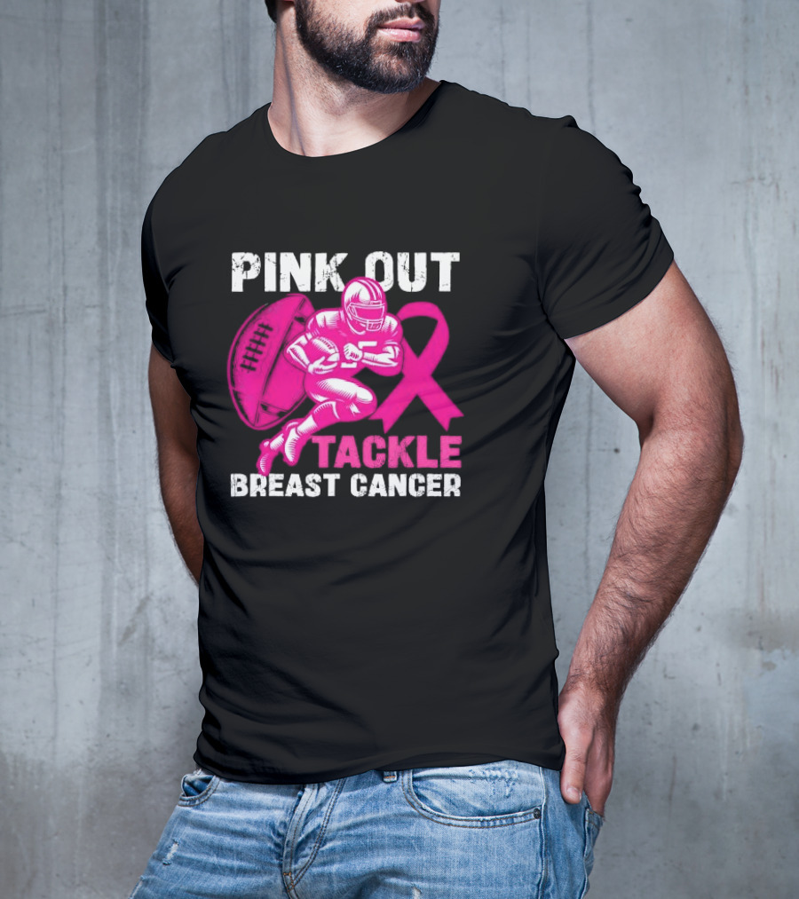 PINK OUT TACKLE BREAST CANCER Football Players Awareness T-Shirt