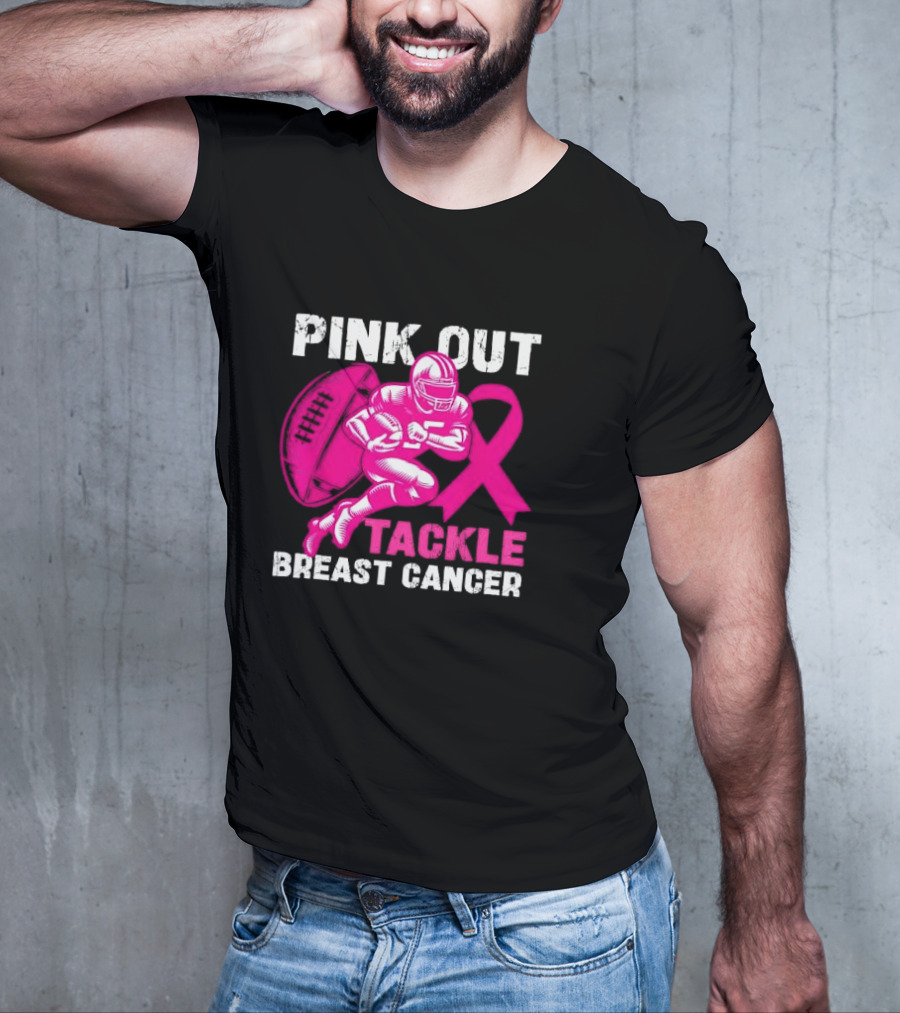PINK OUT TACKLE BREAST CANCER Football Players Awareness T-Shirt