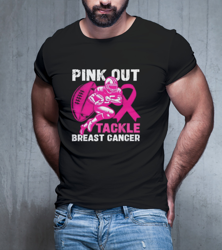 PINK OUT TACKLE BREAST CANCER Football Players Awareness T-Shirt
