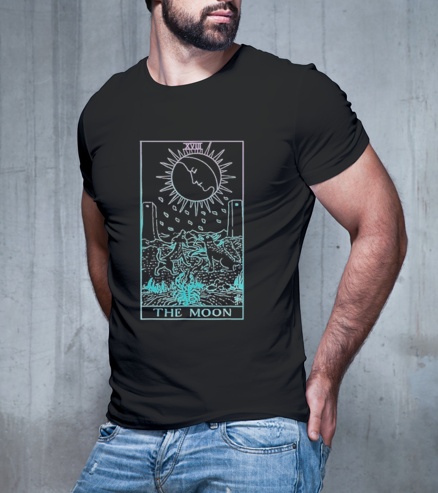 The Moon Tarot Card Waite Witchy Creepy Cool XVIII T-Shirt