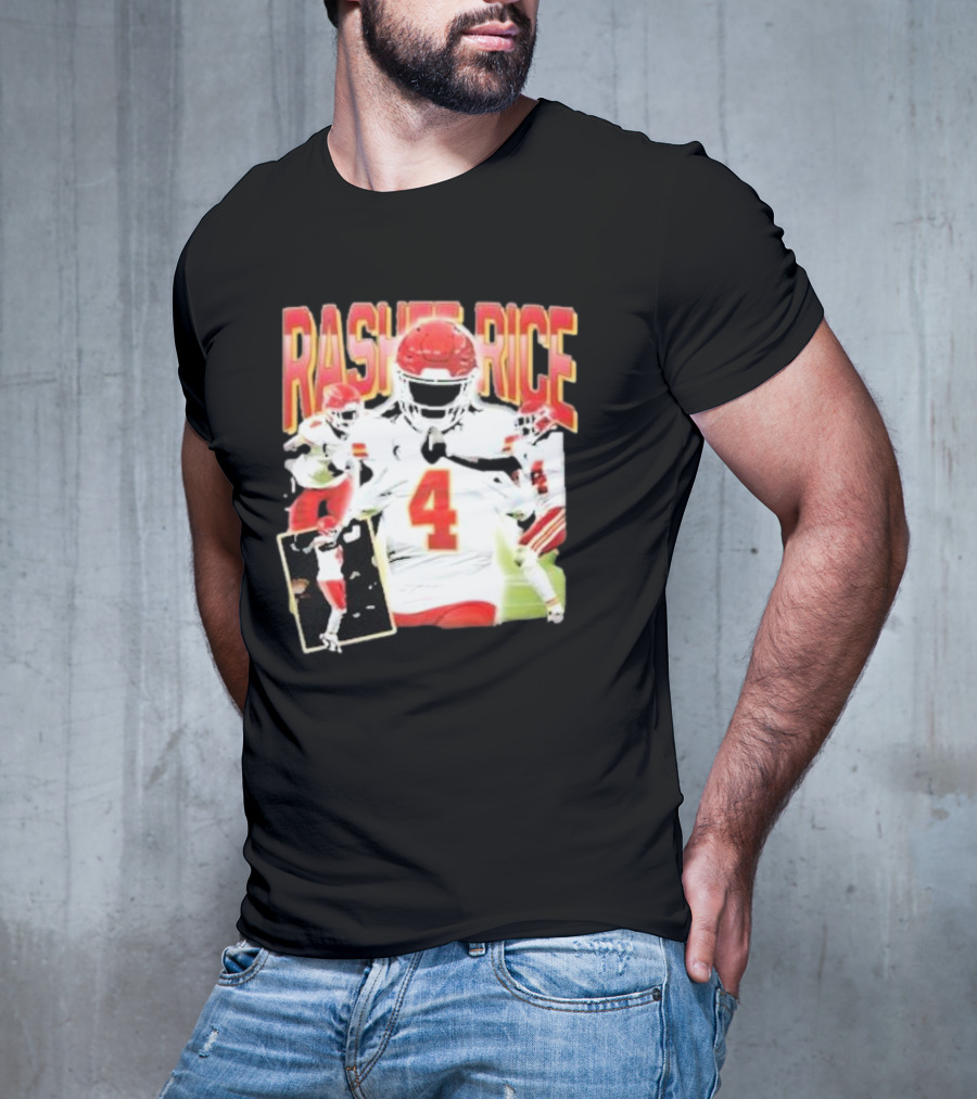 Rashee Rice Football Action 4 Red And White Uniform T-Shirt