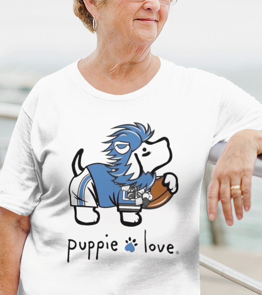 Puppie Love Blue And Silver Mascot Pup Detroit Lions Football T-Shirt