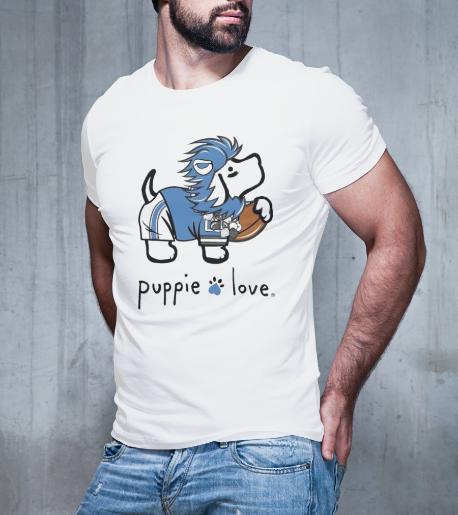 Puppie Love Blue And Silver Mascot Pup Detroit Lions Football T-Shirt