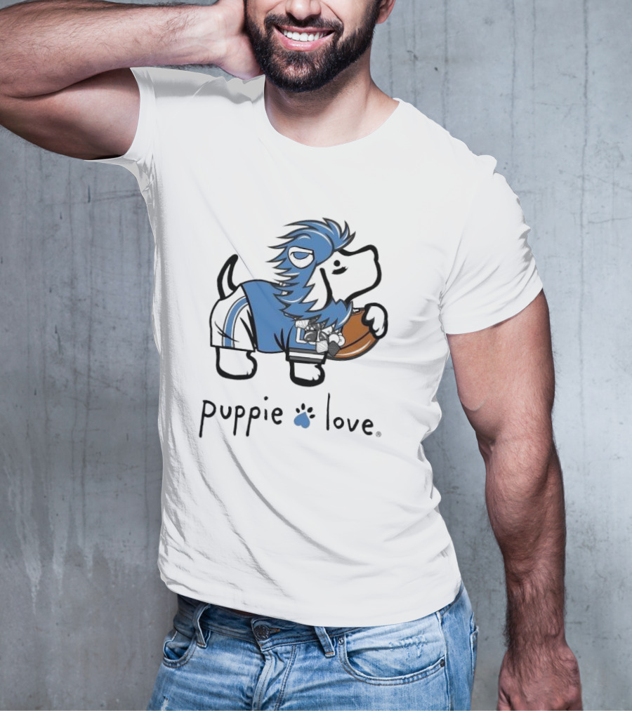 Puppie Love Blue And Silver Mascot Pup Detroit Lions Football T-Shirt