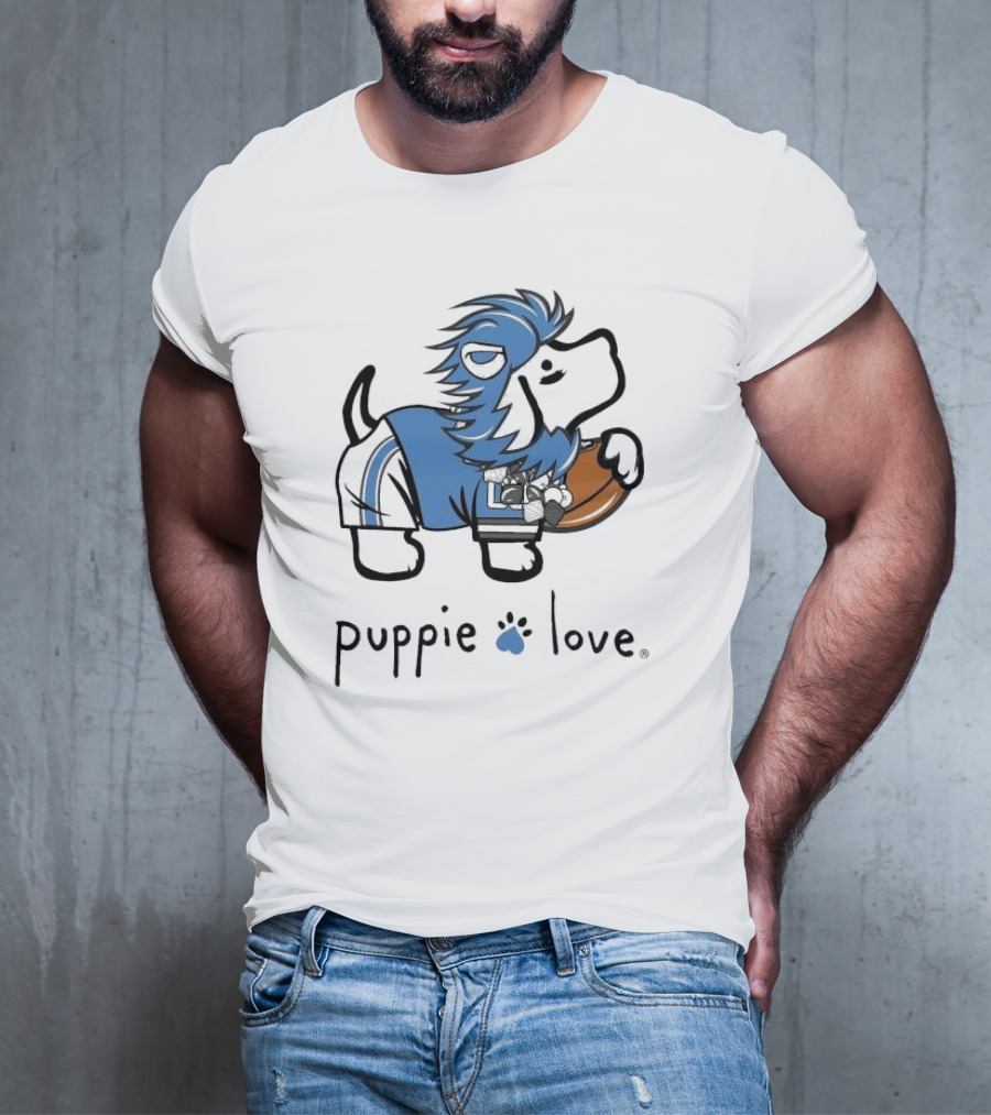 Puppie Love Blue And Silver Mascot Pup Detroit Lions Football T-Shirt