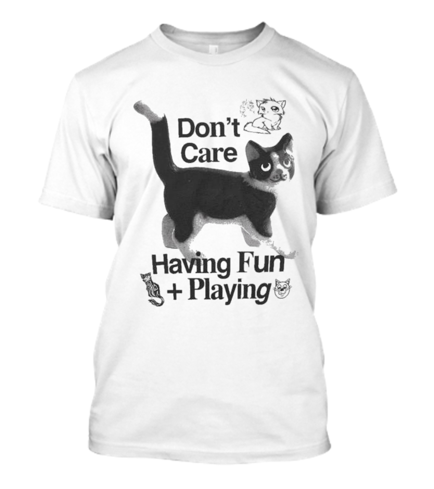 Don’t Care Having Fun Playing Cute Black Cat Sketch Art T-Shirt