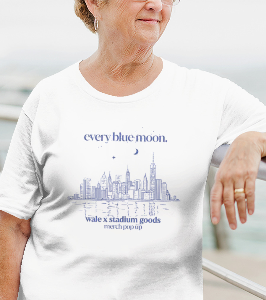 Every Blue Moon Wale X Stadium Goods Merch Pop Up City Skyline Moon Stars T-Shirt