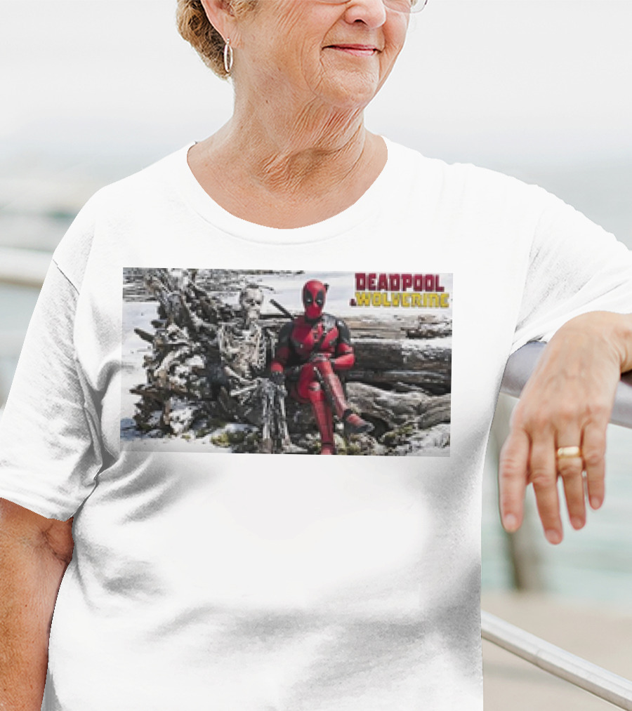 Deadpool And Skeleton Wolverine Snowy Scene T-Shirt