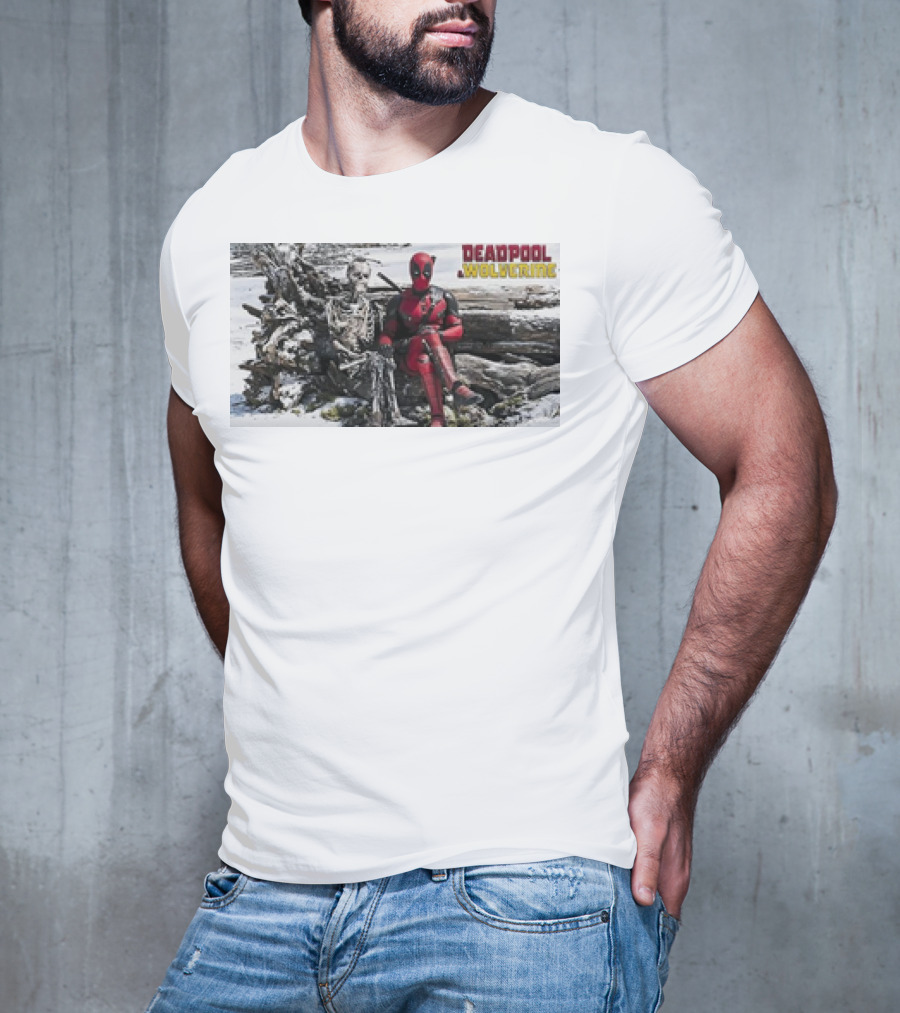 Deadpool And Skeleton Wolverine Snowy Scene T-Shirt