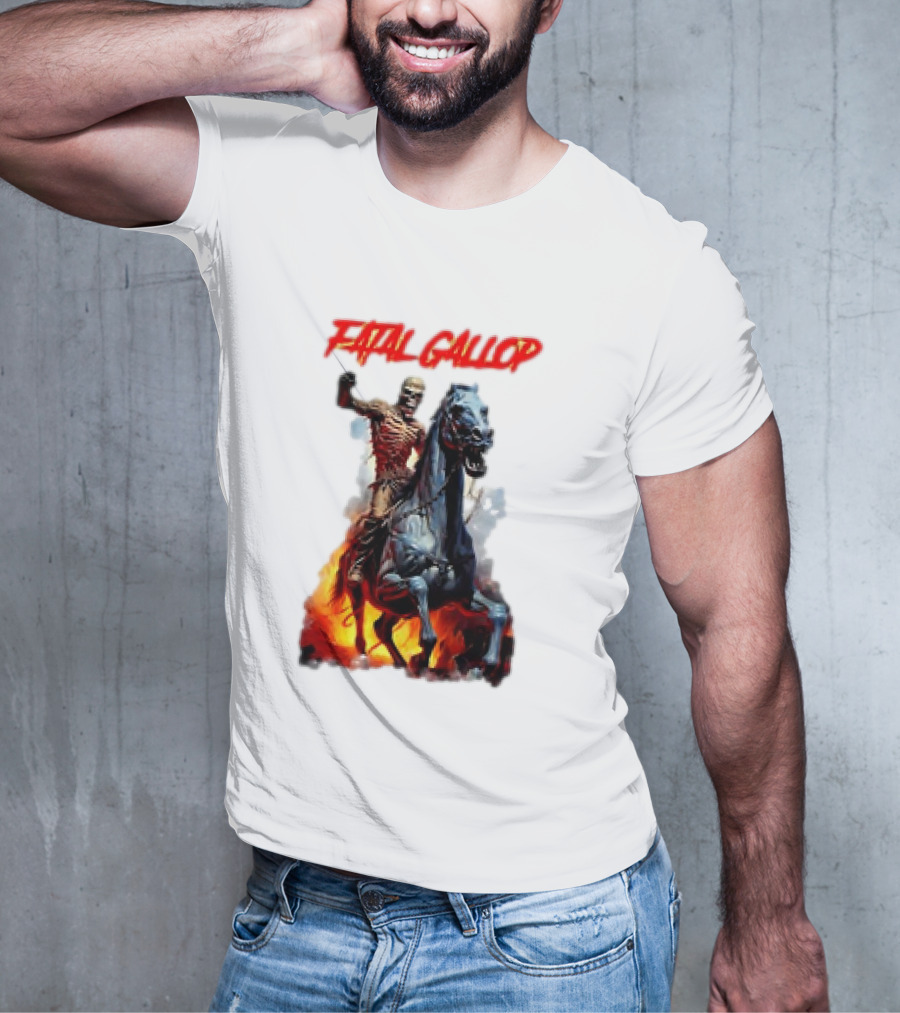 Fatal Gallop Diabolic Fear Black Horror Evil Monster Terror Skeleton Rider Horse Flames T-Shirt
