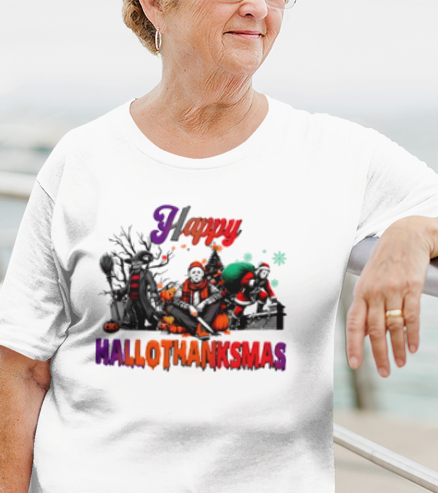 Happy Hallothanksmas Horror Freddy Voorhees Christmas Characters T-Shirt