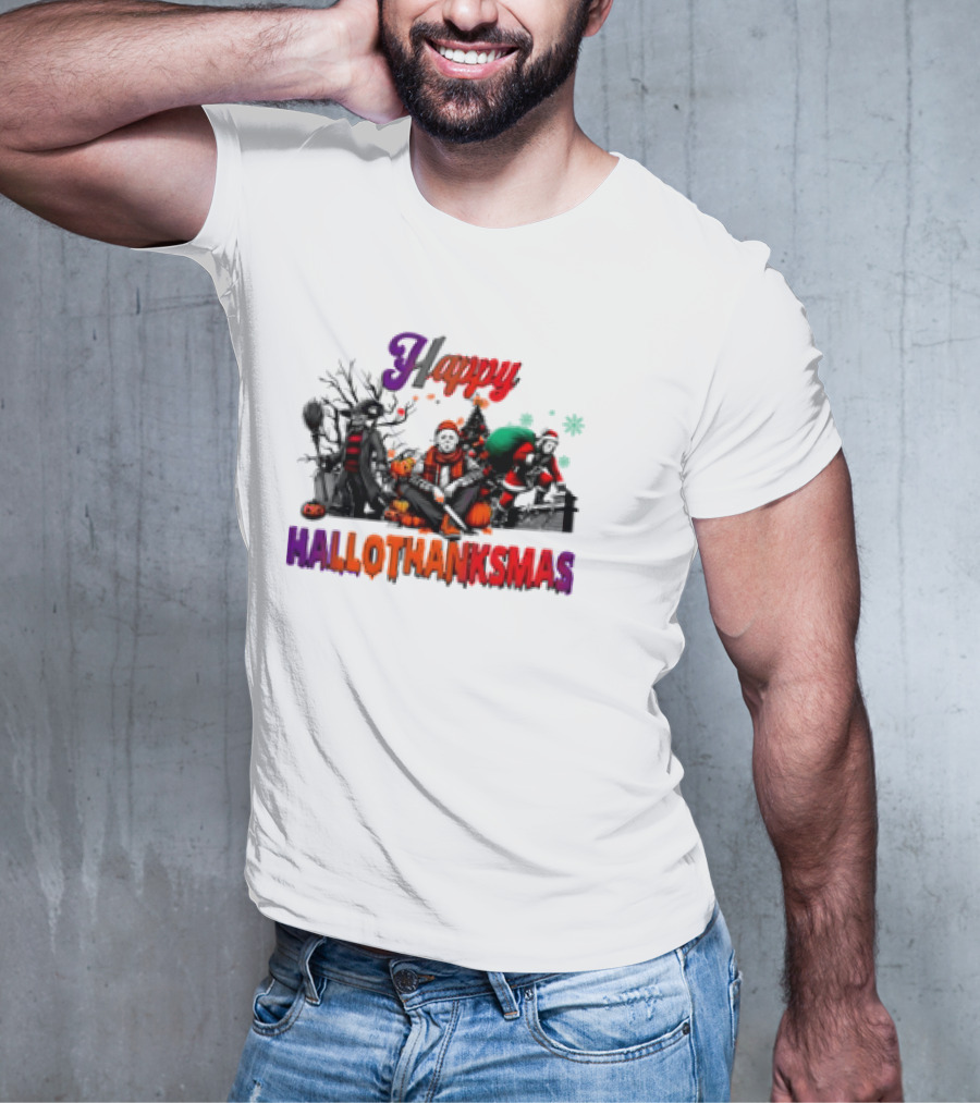 Happy Hallothanksmas Horror Freddy Voorhees Christmas Characters T-Shirt