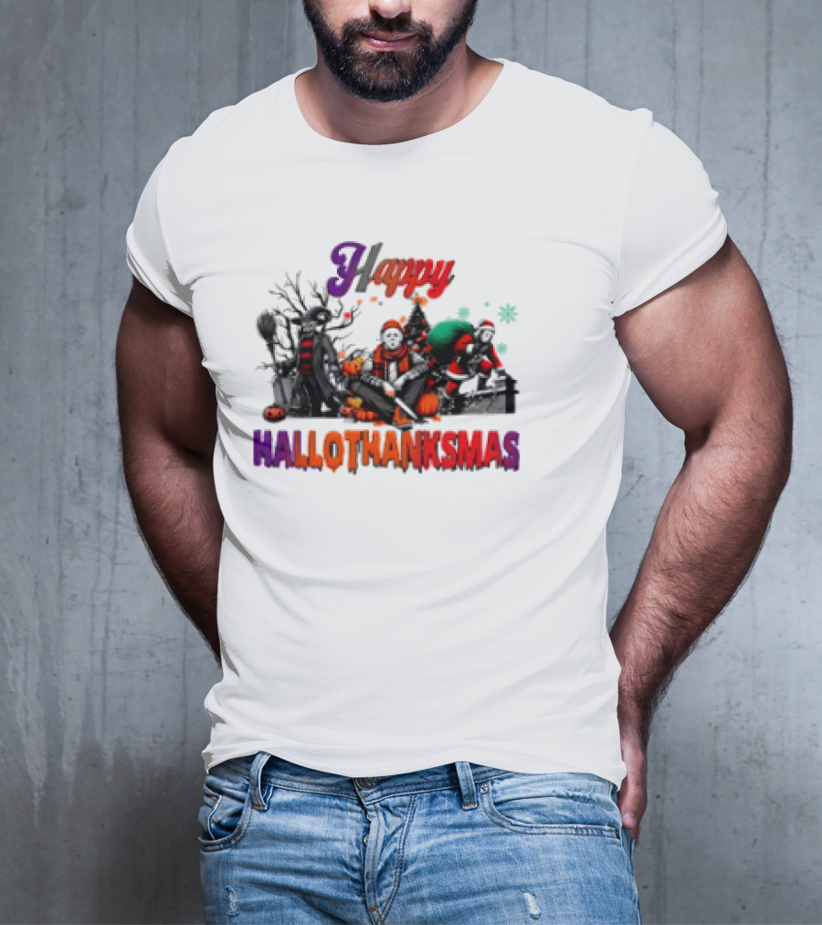 Happy Hallothanksmas Horror Freddy Voorhees Christmas Characters T-Shirt