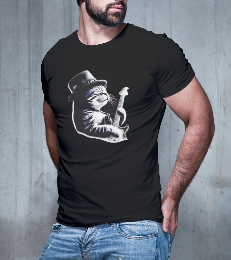 Cat Playing Guitar Funny Rock Music Guitar Cat T-Shirt