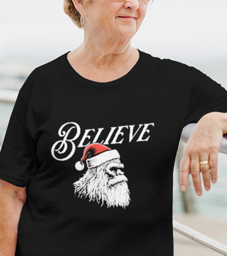 Believe Santa Squatch Christmas Yeti Face T-Shirt