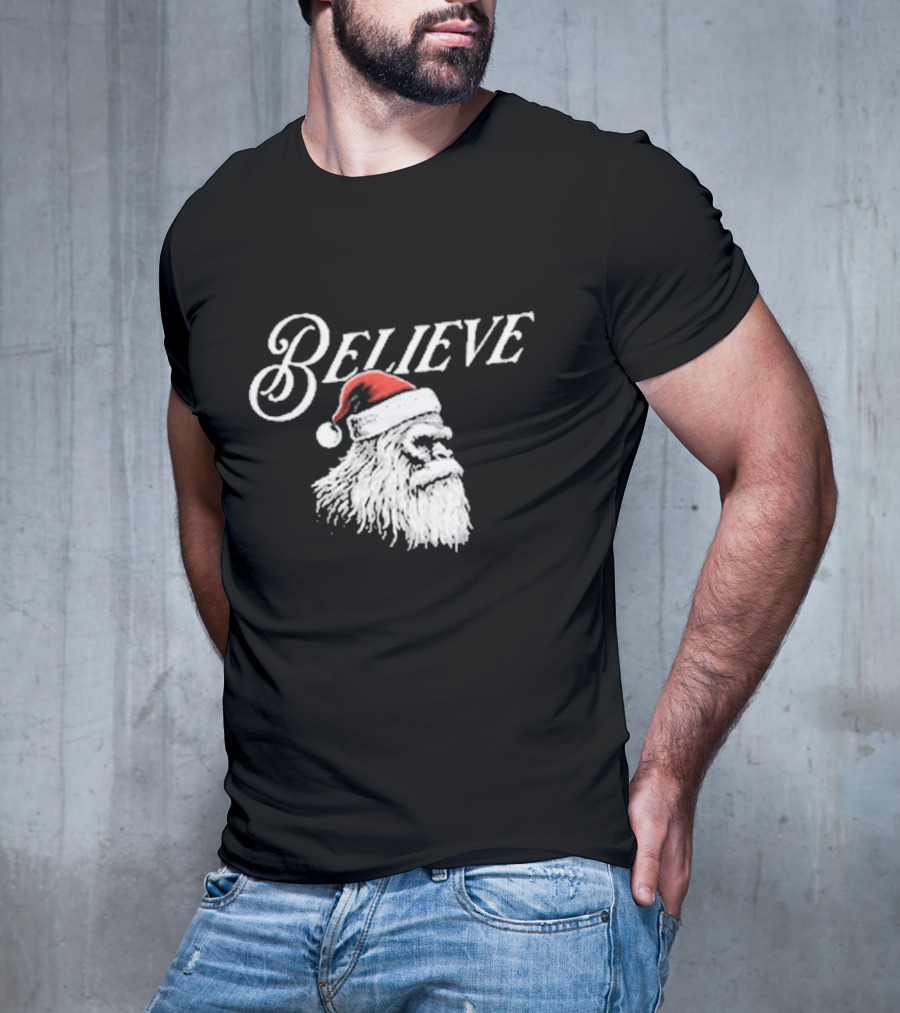 Believe Santa Squatch Christmas Yeti Face T-Shirt