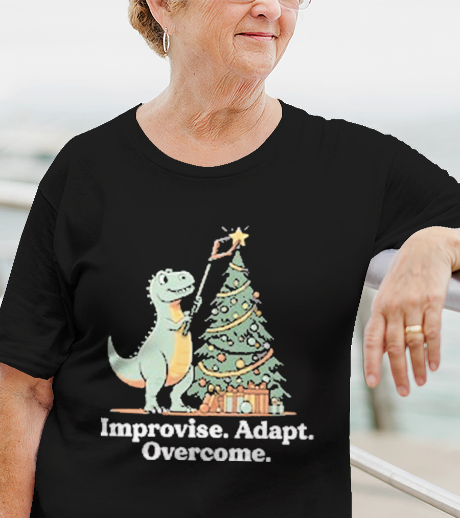 Improvise Adapt Overcome Tree Rex Dinosaur Christmas Star T-Shirt