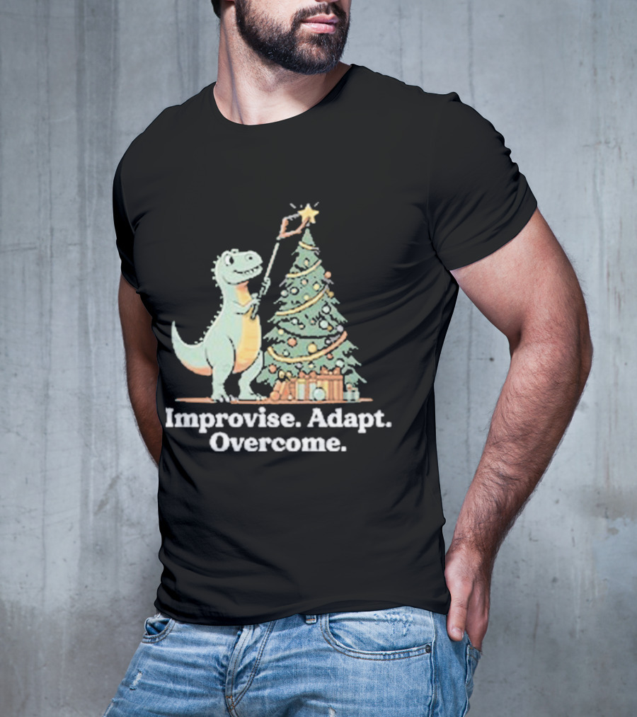 Improvise Adapt Overcome Tree Rex Dinosaur Christmas Star T-Shirt