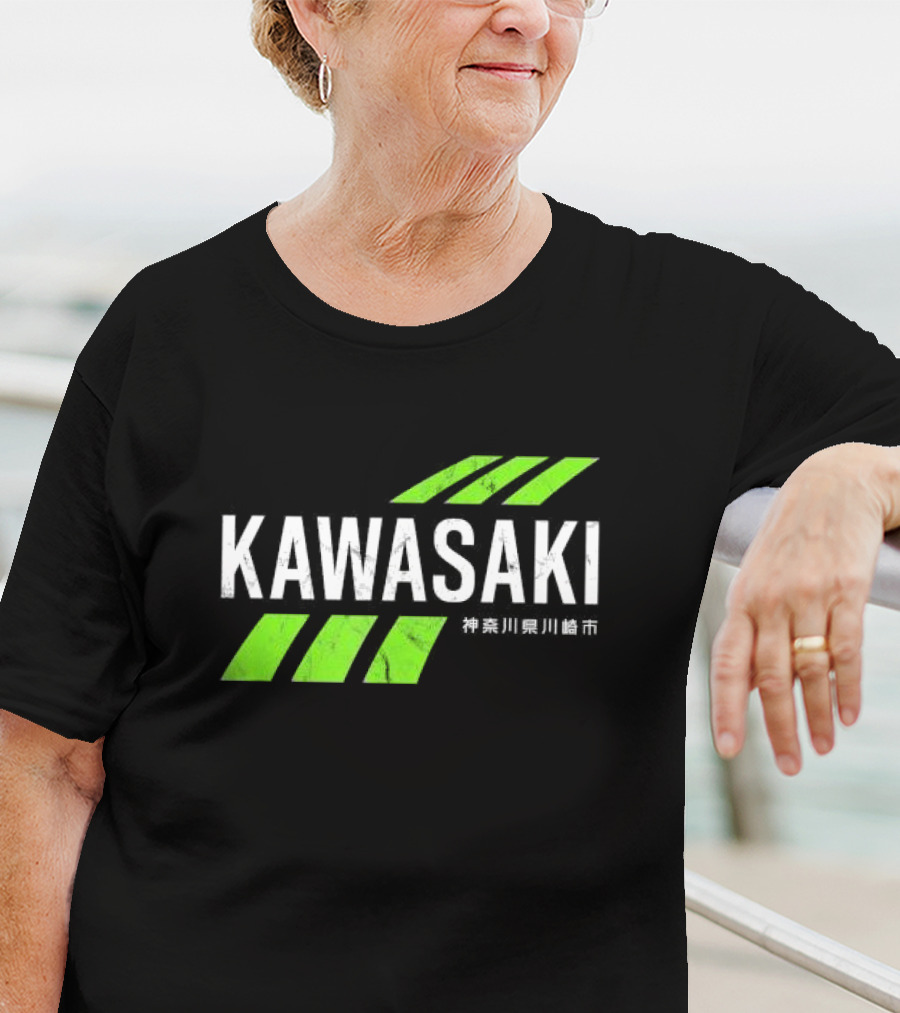 Kawasaki Green City Kanagawa Japanese Text Racing Stripes T-Shirt