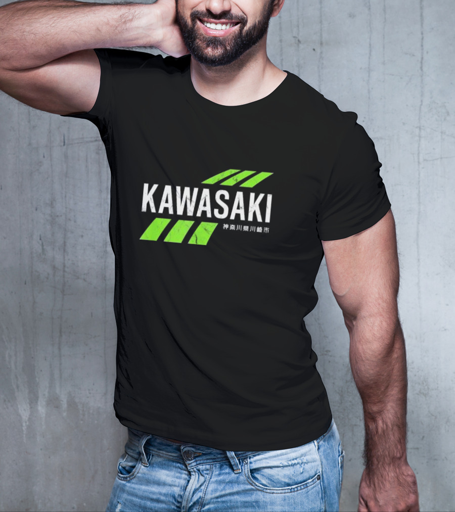 Kawasaki Green City Kanagawa Japanese Text Racing Stripes T-Shirt