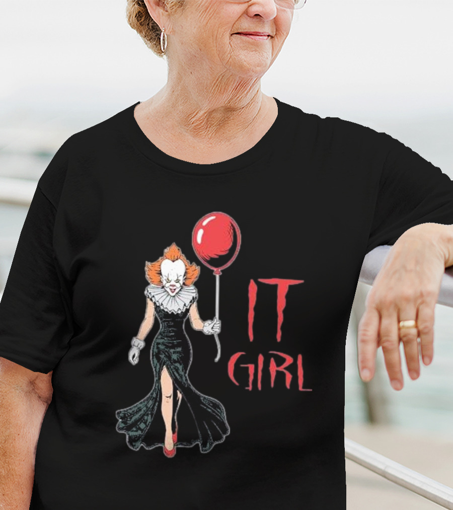 Pennywise IT Girl Holding Red Balloon In Black Dress T-Shirt