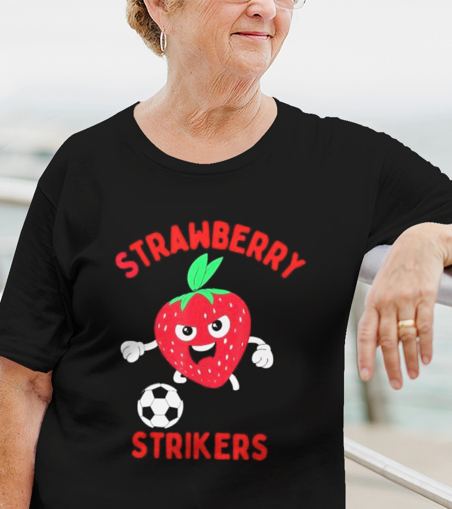 Strawberry Strikers Soccer Team Fun Cartoon With Soccer Ball T-Shirt