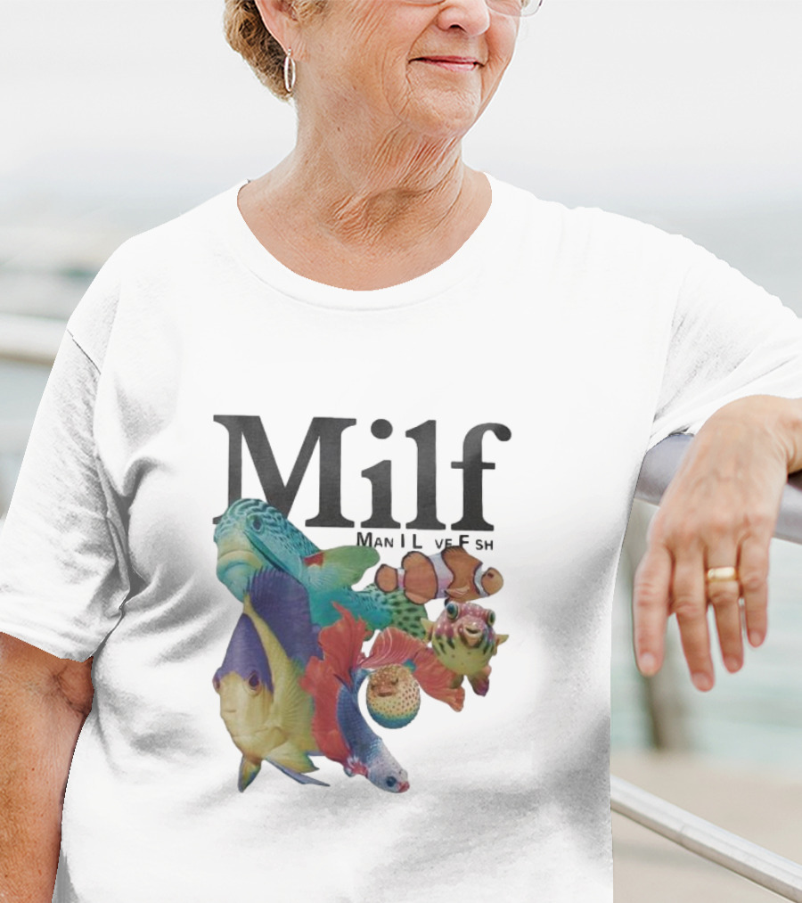 Milf Man I Love Fish Colorful Fish Collage T-Shirt