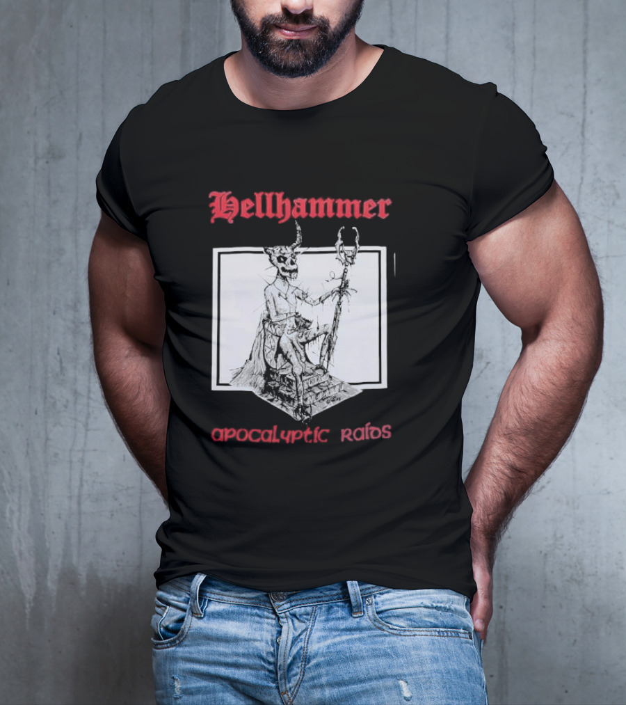 Hellhammer Apocalyptic Raids Horned Figure With Runes T-Shirt