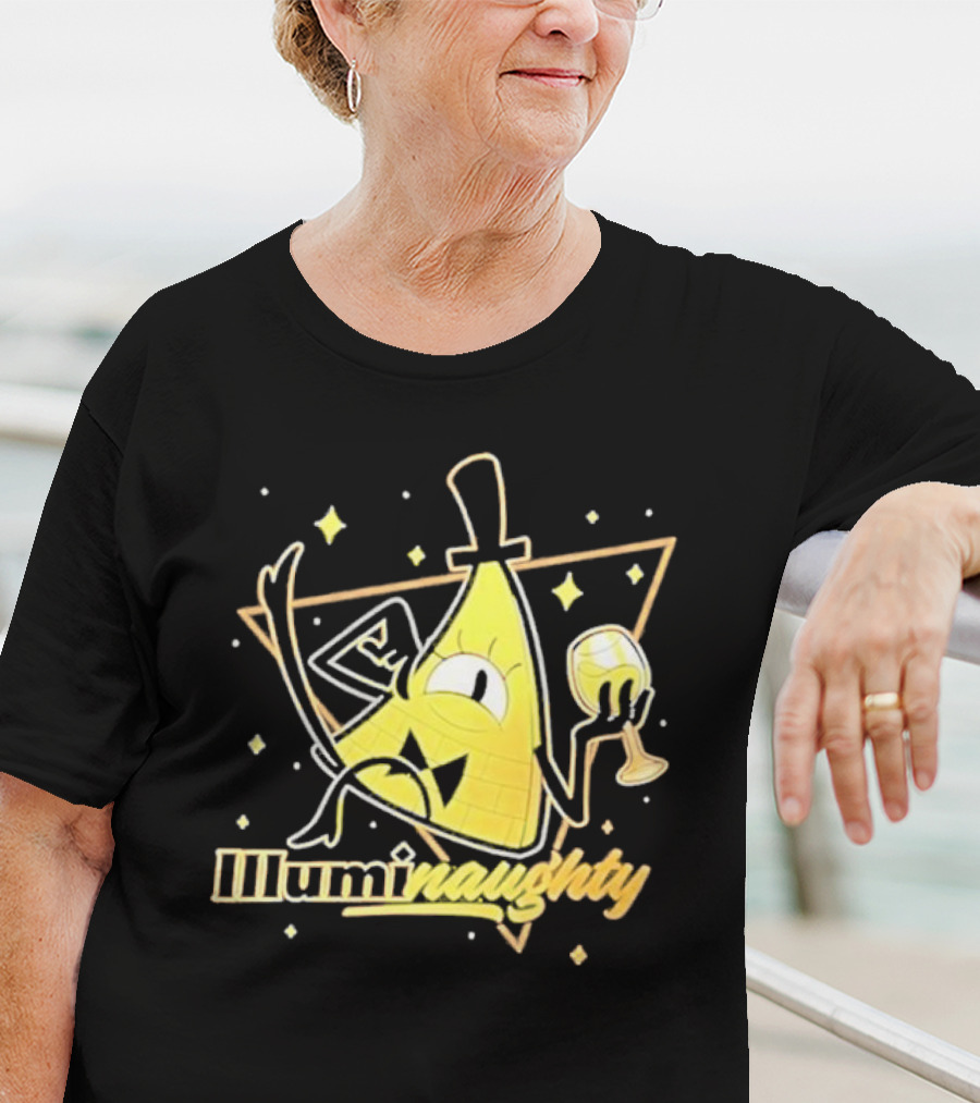 Illuminati Illuminaughty Triangle Cartoon With Wine Glass T-Shirt