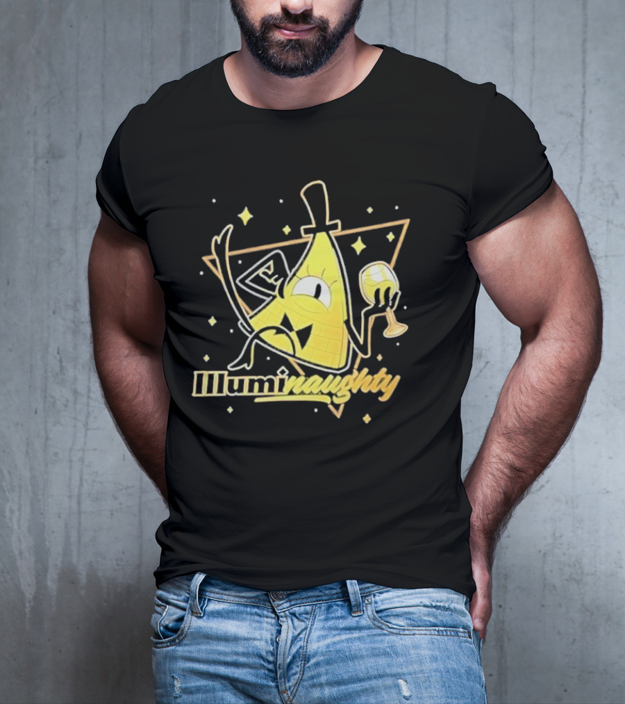 Illuminati Illuminaughty Triangle Cartoon With Wine Glass T-Shirt