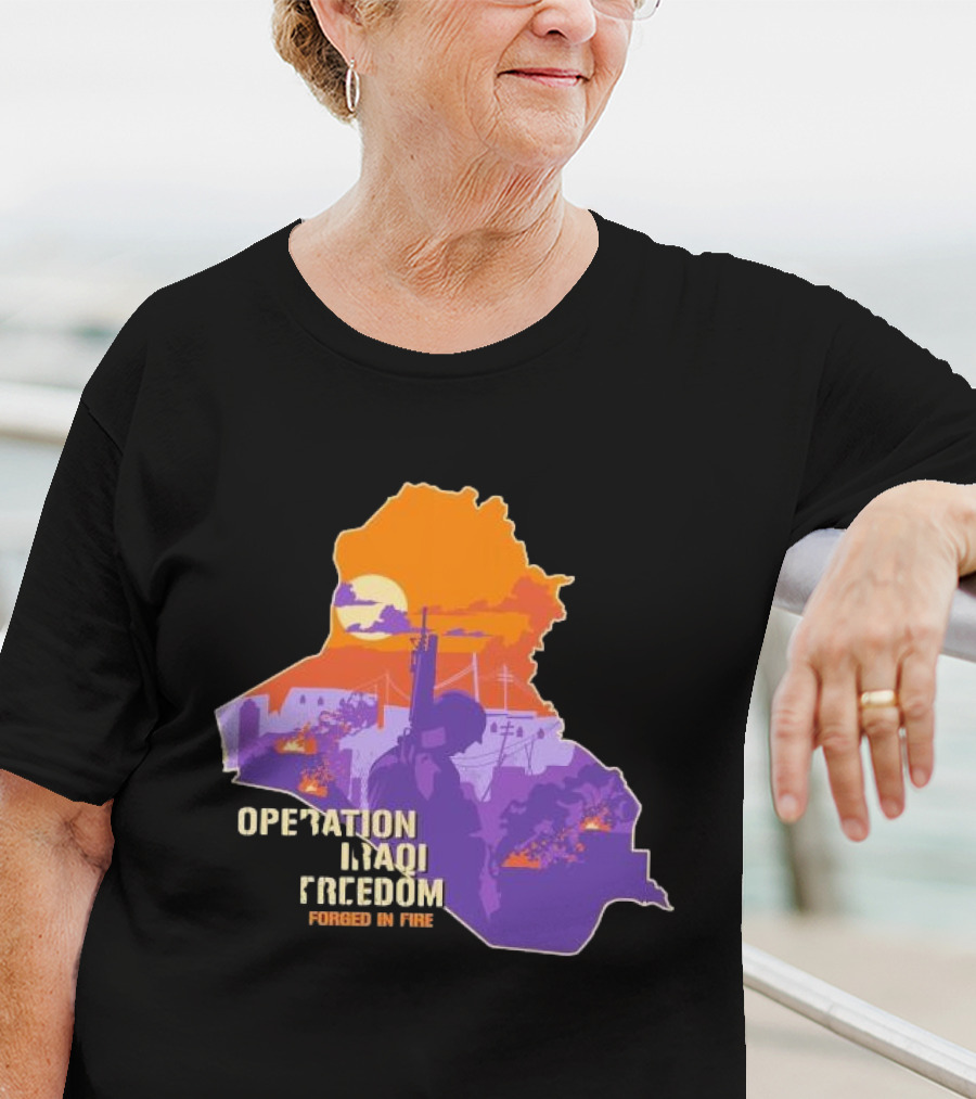 Operation Iraqi Freedom Forged In Fire Sunset Silhouette Map T-Shirt