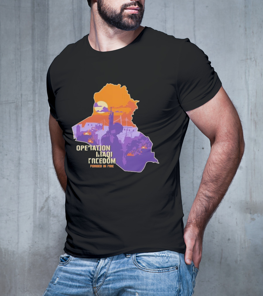 Operation Iraqi Freedom Forged In Fire Sunset Silhouette Map T-Shirt